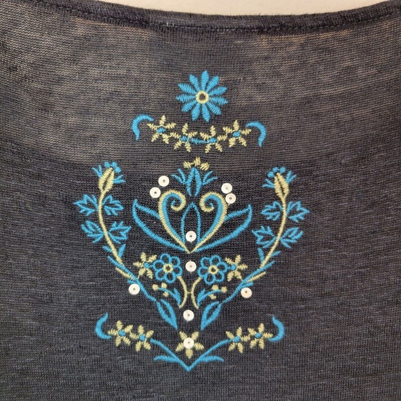 J. Jill Womens Embroidered Linen Floral Tunic Top Size Large Blue Lightweight - Picture 7 of 8
